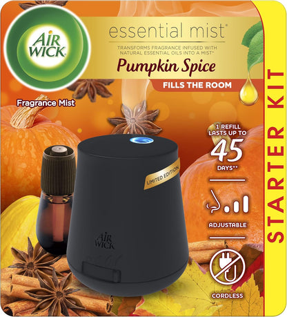 Essential Mist Starter Kit (Diffuser + Refill), Pumpkin Spice, Fall Scent, Fall Spray, Essential Oils Diffuser, Air Freshener