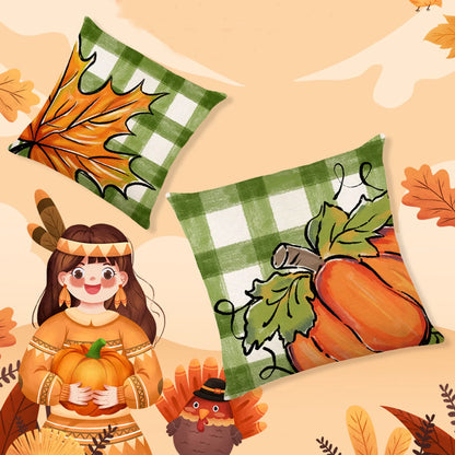 Fall Pillow Covers Green Orange Throw Pillows Cover 18X18 Set of 4 Outdoor Fall Decorations, Pumpkin Farmhouse Pillow Case for Sofa Couch Thanksgiving Decorations Fall Decor