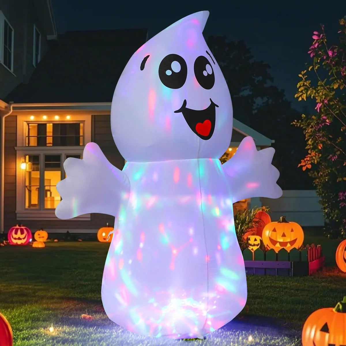Halloween Inflatables 5 FT Halloween Ghost Inflatable with Built-In Leds, Cute Halloween Inflatable Ghost Blow up Ghost Inflatable, Outdoor Halloween Decorations for Halloween Holiday Party