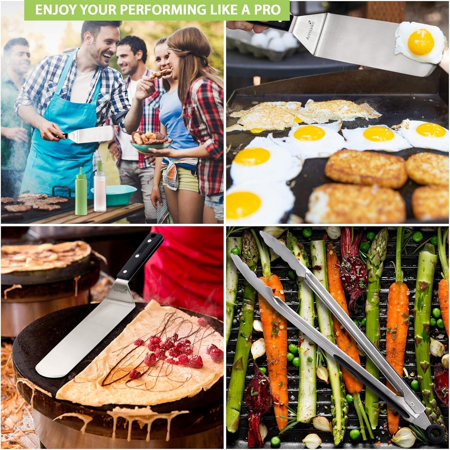 Metal Spatula Set - Griddle Accessories Kit - Grill Flat Spatula Pancake Flipper Hamburger Turner - Metal Utensil Great for BBQ Grill Flat Top - Cast Iron Griddle Accessories - Commercial Grade