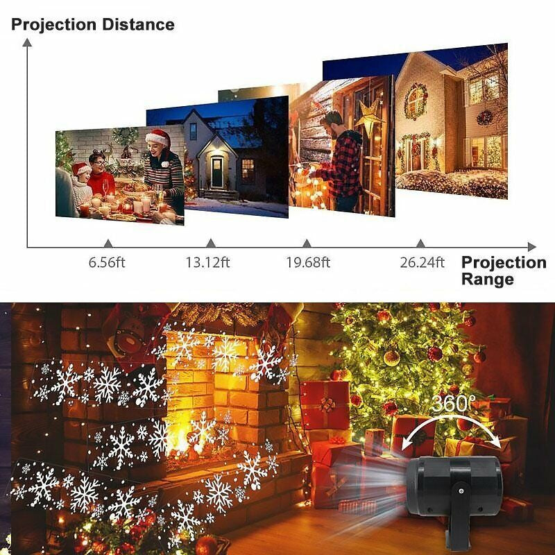 Christmas Snowflake Projector Light LED Snowfall Landscape Projection Xmas Decor