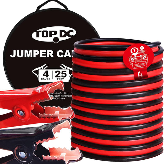 4 Gauge 25 Feet Jumper Cables for Car, SUV and Trucks Battery, Heavy Duty Automotive Booster Cables for Jump Starting Dead or Weak Batteries with Carry Bag, (TD-P0425)