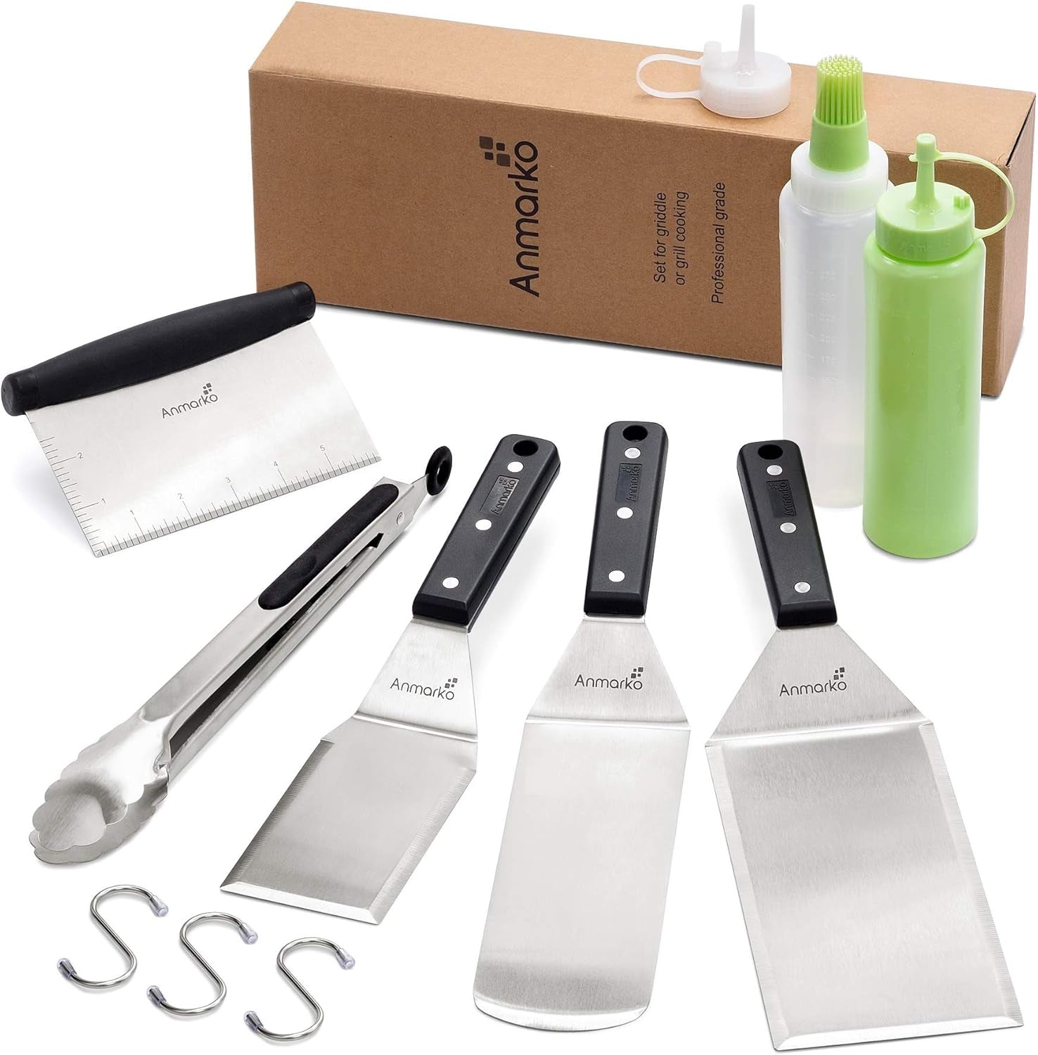 Metal Spatula Set - Griddle Accessories Kit - Grill Flat Spatula Pancake Flipper Hamburger Turner - Metal Utensil Great for BBQ Grill Flat Top - Cast Iron Griddle Accessories - Commercial Grade