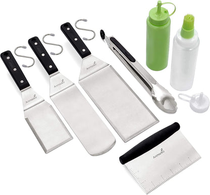 Metal Spatula Set - Griddle Accessories Kit - Grill Flat Spatula Pancake Flipper Hamburger Turner - Metal Utensil Great for BBQ Grill Flat Top - Cast Iron Griddle Accessories - Commercial Grade