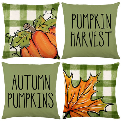 Fall Pillow Covers Green Orange Throw Pillows Cover 18X18 Set of 4 Outdoor Fall Decorations, Pumpkin Farmhouse Pillow Case for Sofa Couch Thanksgiving Decorations Fall Decor