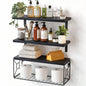 Floating Shelves, Bathroom Shelves over Toilet, Wall Mounted Floating Shelves with Wire Basket, Wooden, 3 Shelves, 16.5X6X5.5 In