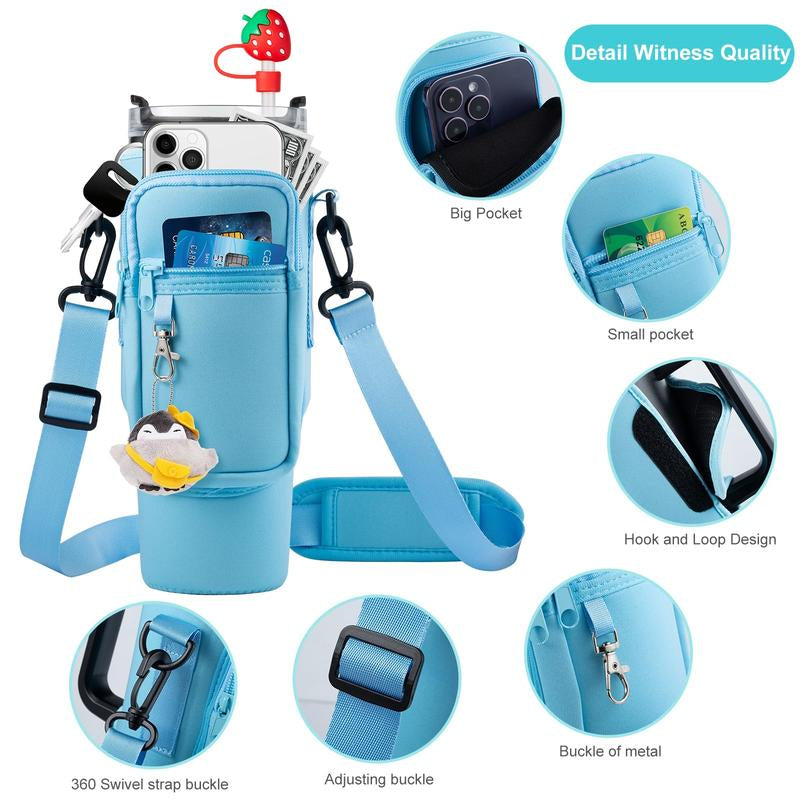 Protective Sleeve for 40Oz Thermos Cups - Shoulder-Strap Handbag with Phone Pocket & Wallet, Ideal for Outdoor Hiking Trips