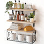 Floating Shelves, Bathroom Shelves over Toilet, Wall Mounted Floating Shelves with Wire Basket, Wooden, 3 Shelves, 16.5X6X5.5 In